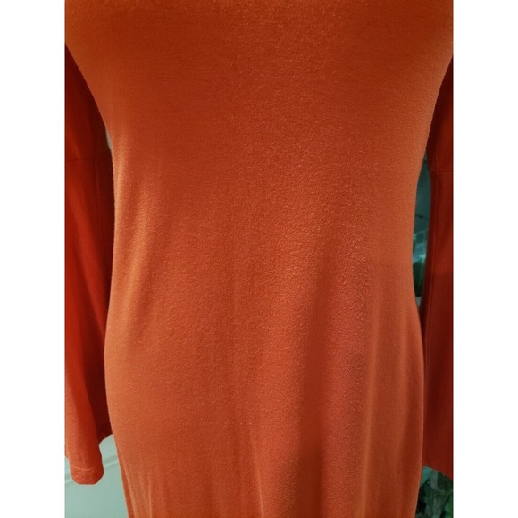 LOFT Womens Orange Solid Rayon Long Sleeve V-Neck Knee Length Dress Petite Small - Picture 3 of 12